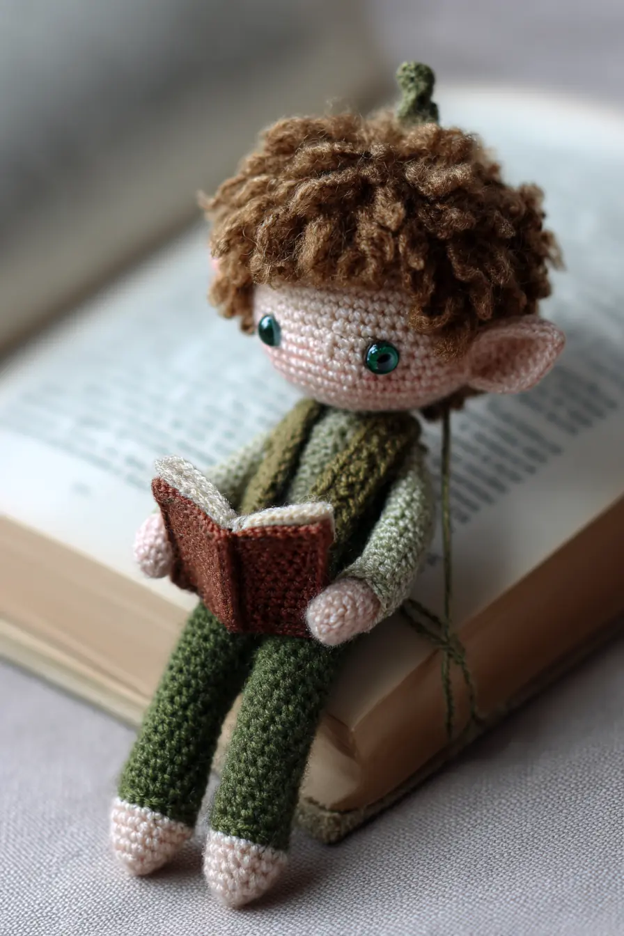 Crochet Amigurumi Elf Doll Pattern — Curly Hair, Tiny Book, Green Outfit