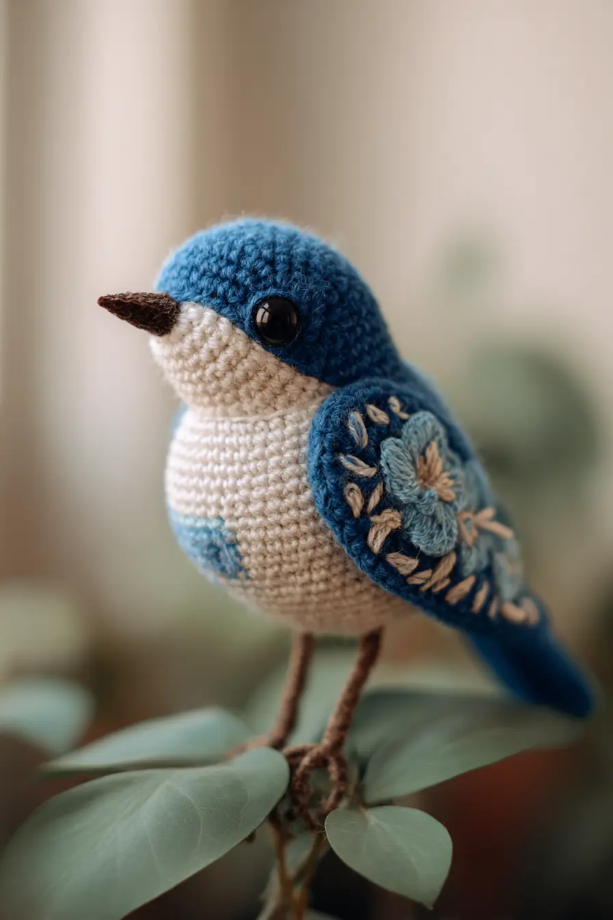 Crochet Amigurumi Bluebird: Soft Toy Pattern with Embroidered Wings