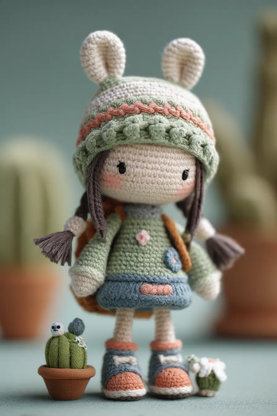 Crochet Amigurumi Doll with Bunny‑Ear Hat — Materials, Stitches & Safety Tips