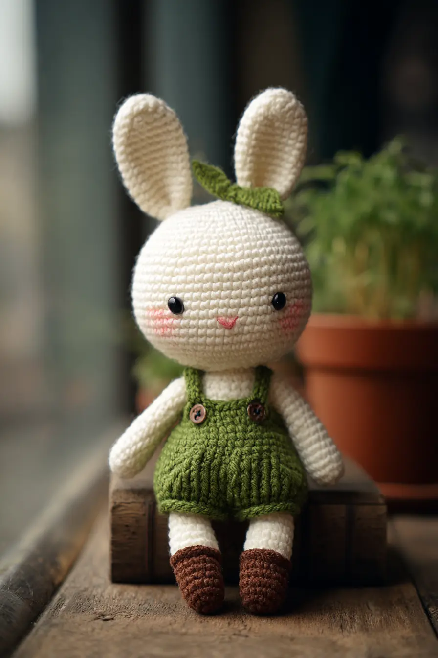 Crochet Amigurumi Bunny Pattern — Petite Bunny in Green Overalls