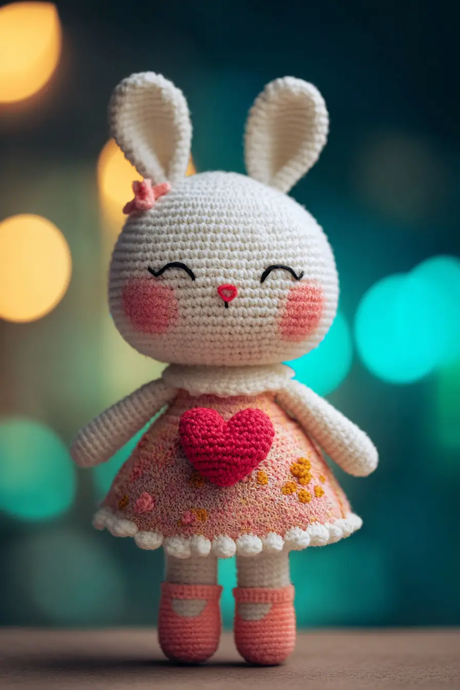 Crochet Amigurumi Bunny Doll Pattern — Sweet Heart Dress & Embroidered Face