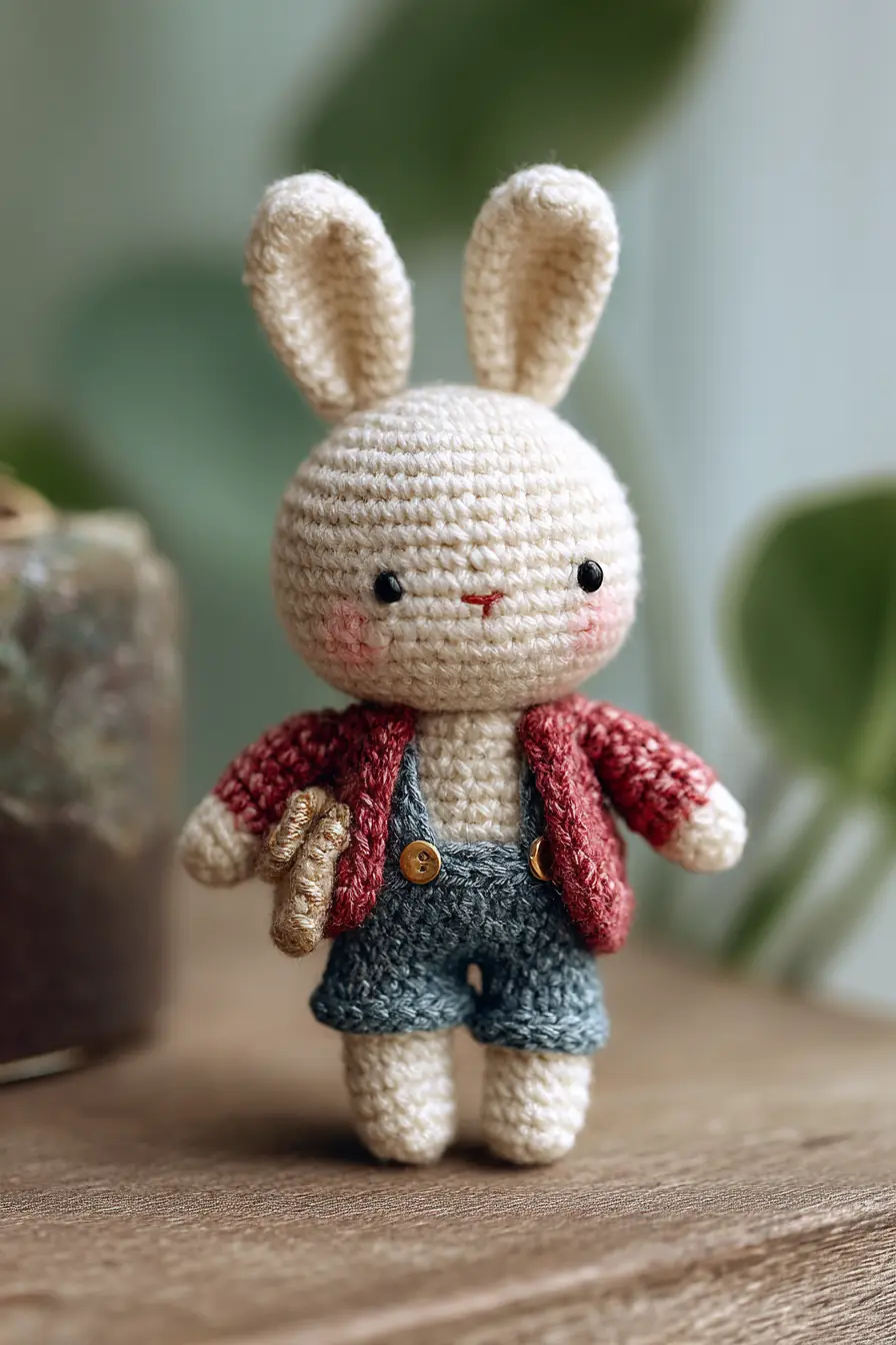 Crochet Amigurumi Bunny Doll — Mini Bunny with Jacket & Overalls