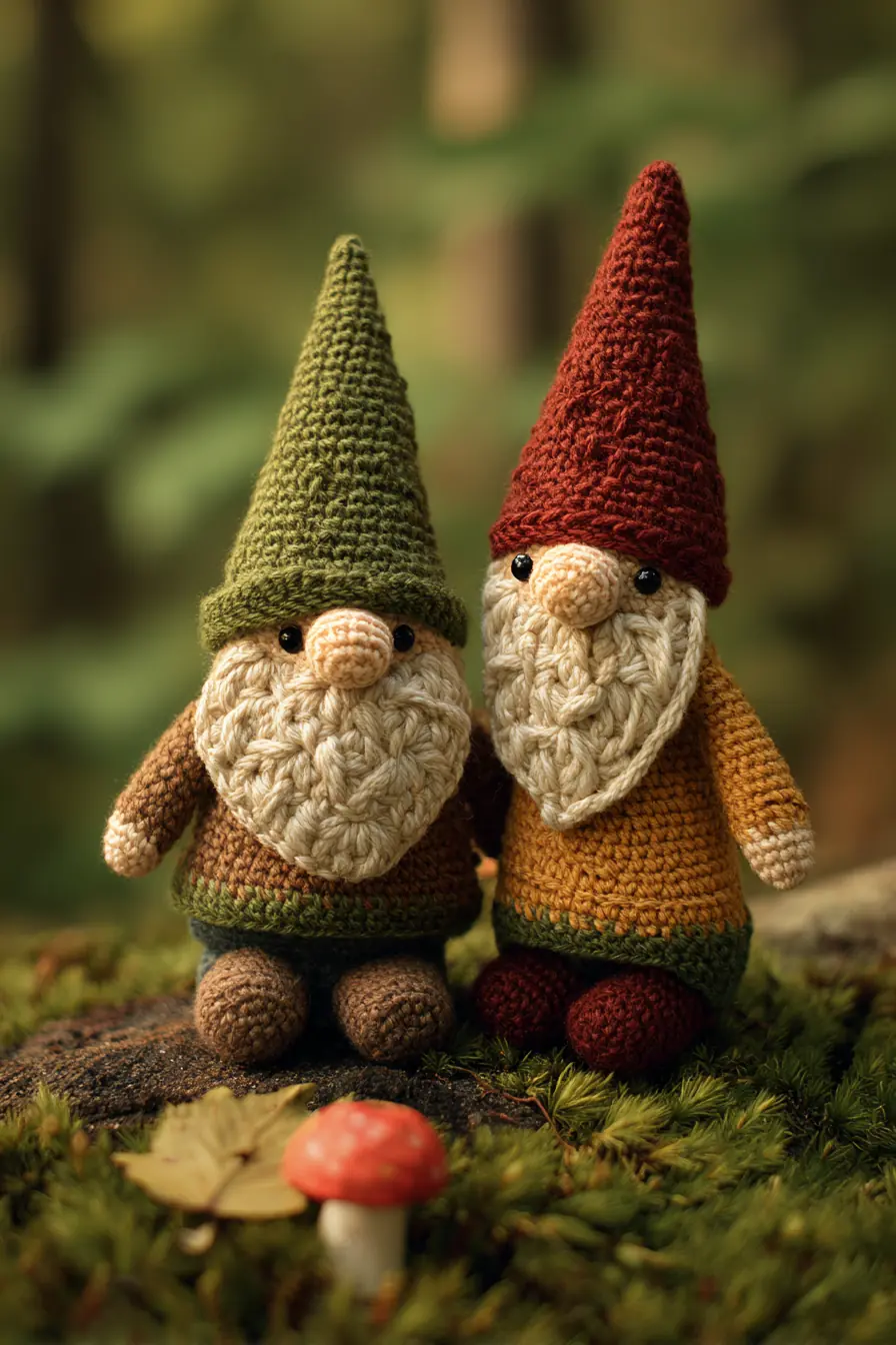 Crochet Gnome Amigurumi Pattern — Small Forest Gnomes with Textured Beards