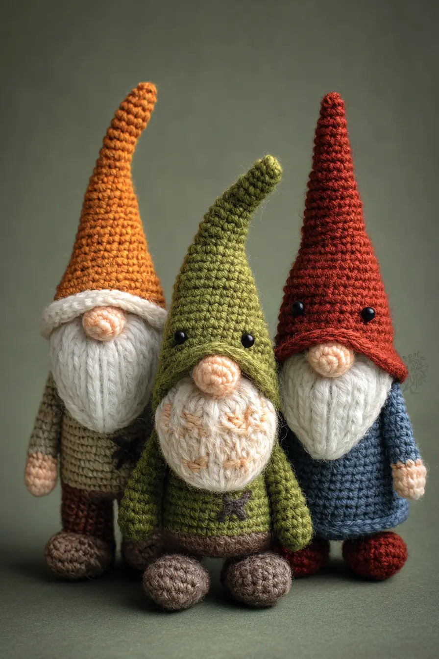 Crochet Gnome Trio Amigurumi — Hat, Beard & Body Pattern Guide