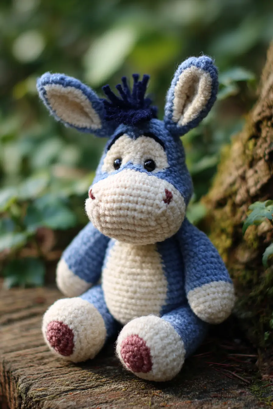Crochet Donkey Amigurumi Pattern — Blue & Cream Soft Toy (9–10 in)