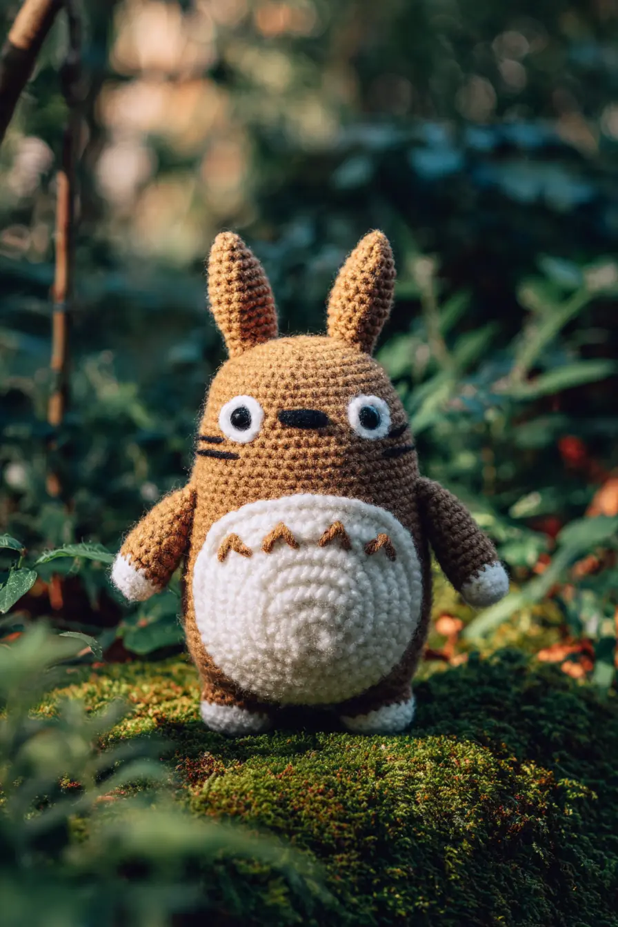 Crochet Totoro Amigurumi — Small Brown Plush (Worsted Yarn, 6–8 in)