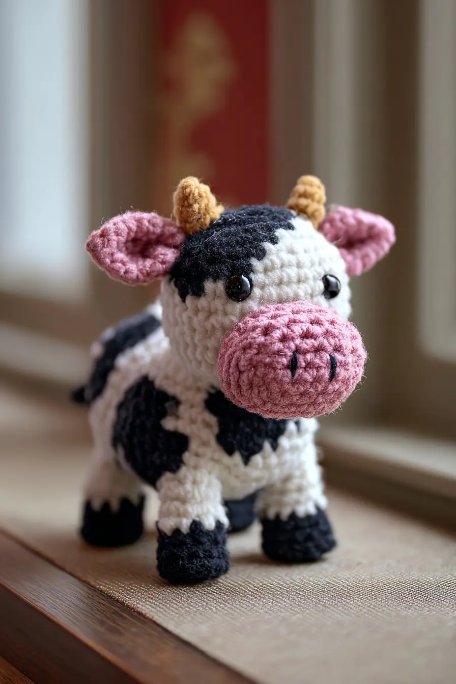 Crochet Cow Amigurumi — Soft Plush Mini Cow with Pink Muzzle