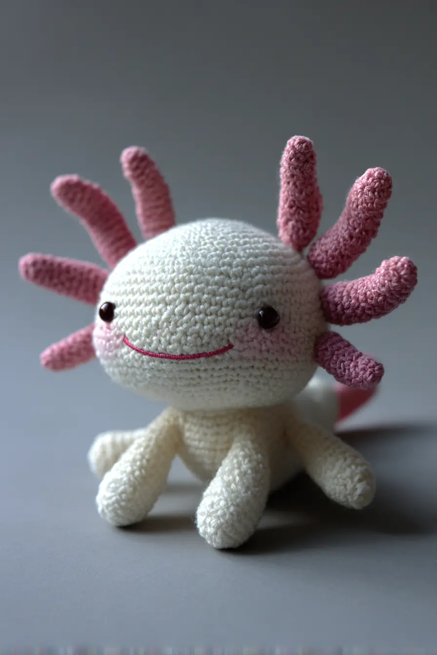 Crochet Axolotl Amigurumi — Soft Cotton Plush with Pink Gills