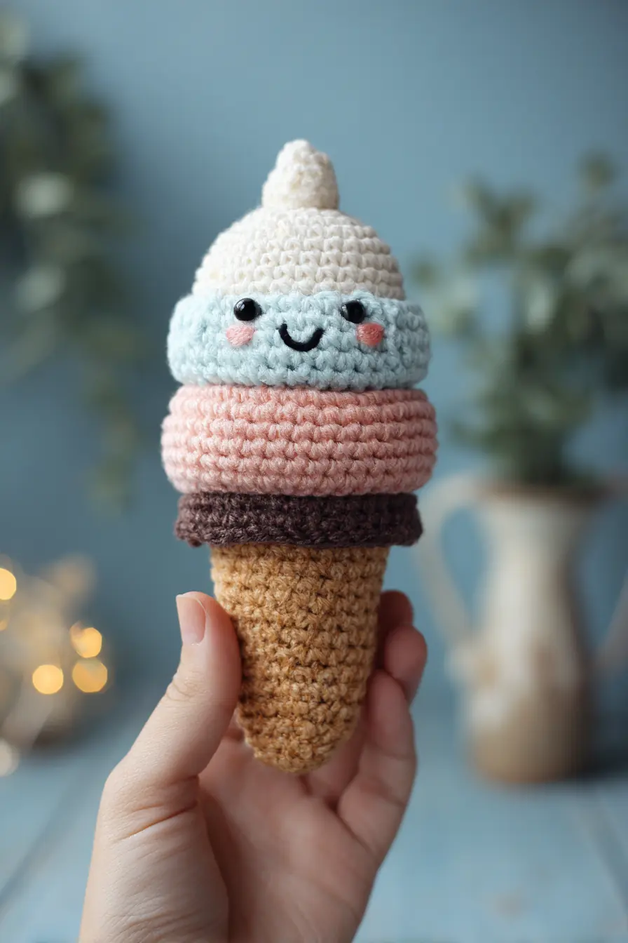 Crocheted Ice Cream Cone Amigurumi — Cute Soft Toy Pattern & Materials