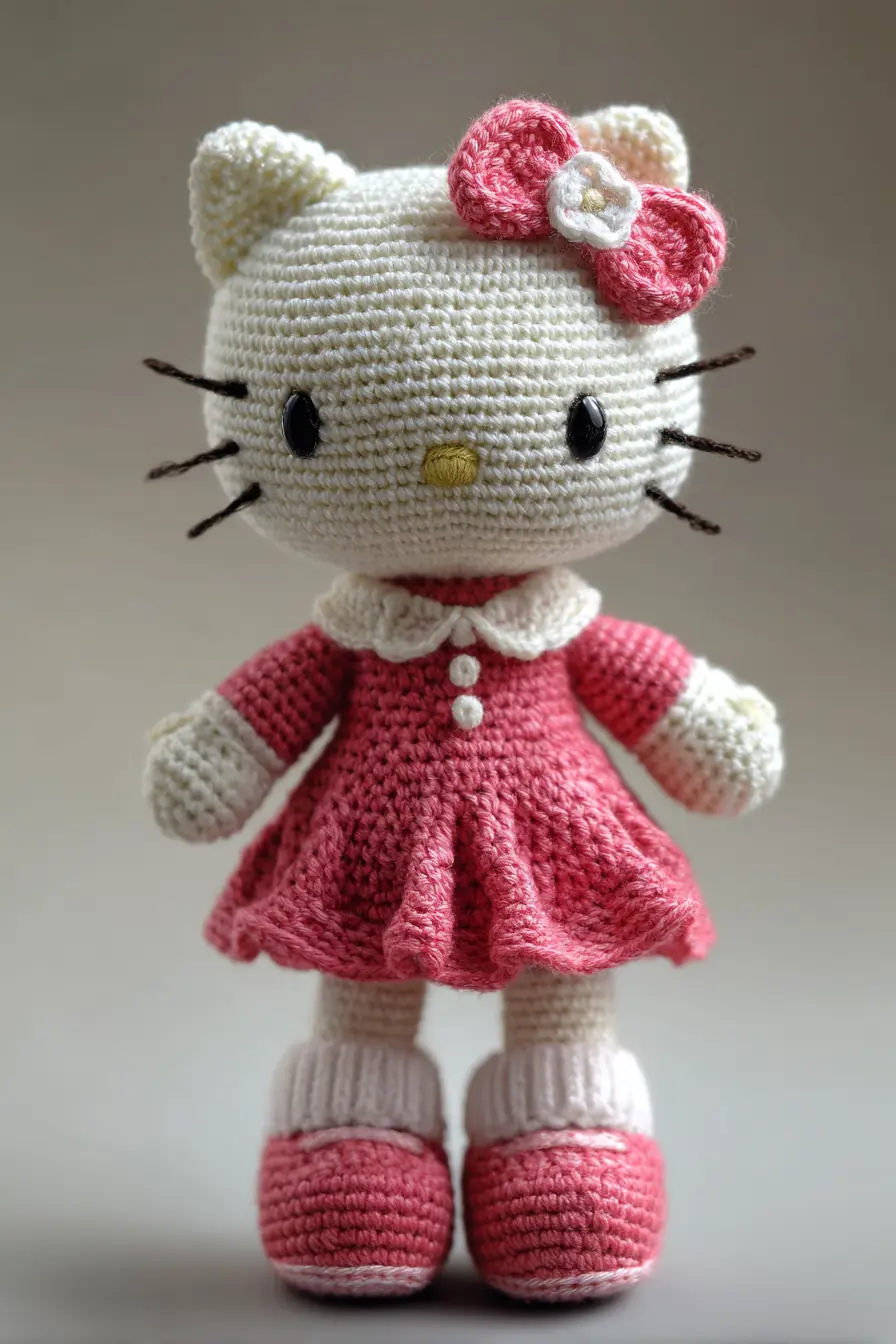 Crocheted White Cat Amigurumi with Pink Dress — Materials, Stitches & Safety Tips
