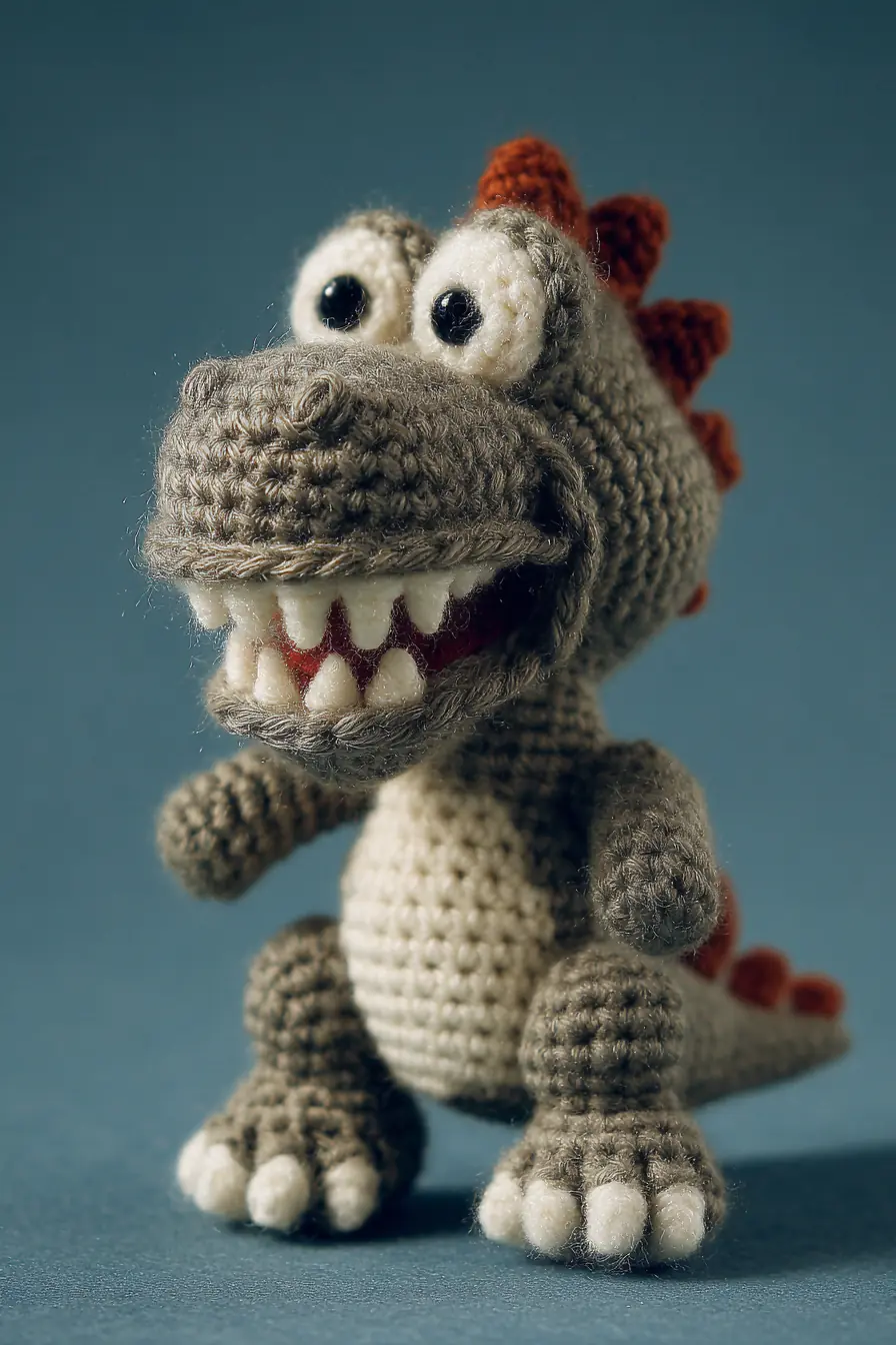 Crocheted Dino Amigurumi: Cute Toothy Dinosaur Pattern (Worsted Yarn, 5–6 in)