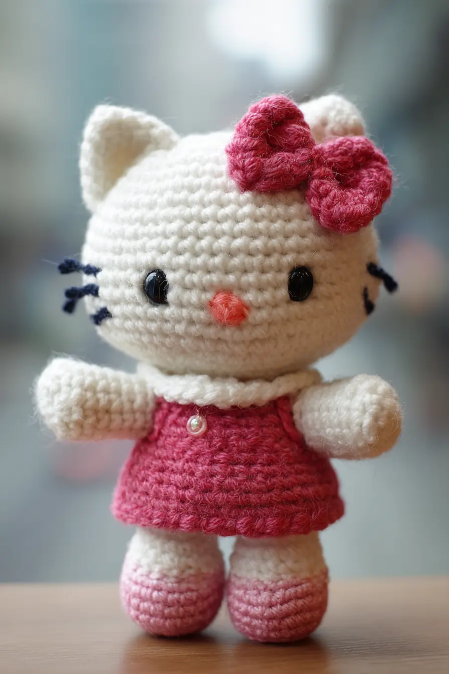 Crocheted Kitty Amigurumi Pattern — Small Plush Doll with Bow