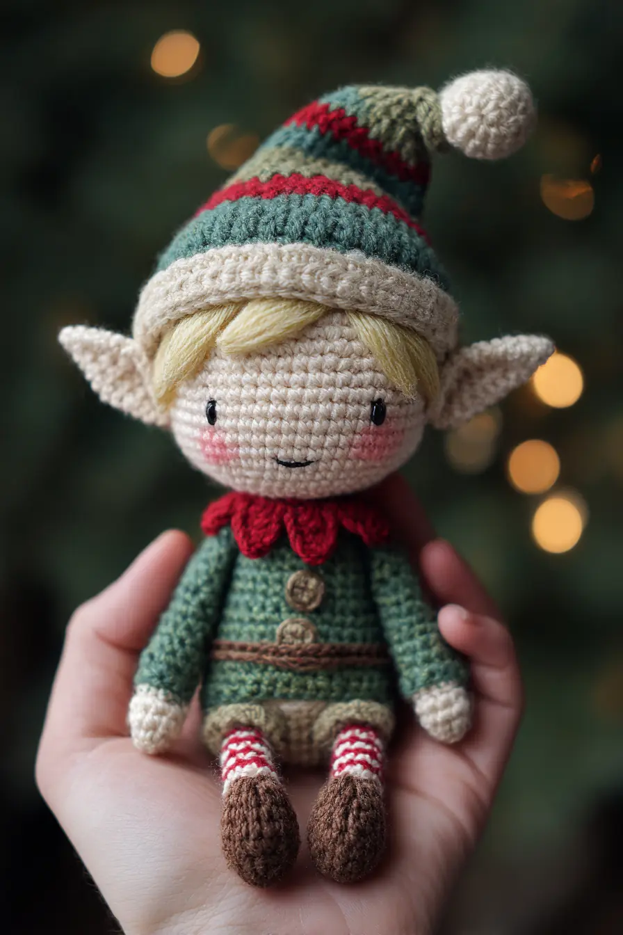 Crocheted Elf Amigurumi — Small Holiday Doll (single crochet, worsted yarn)