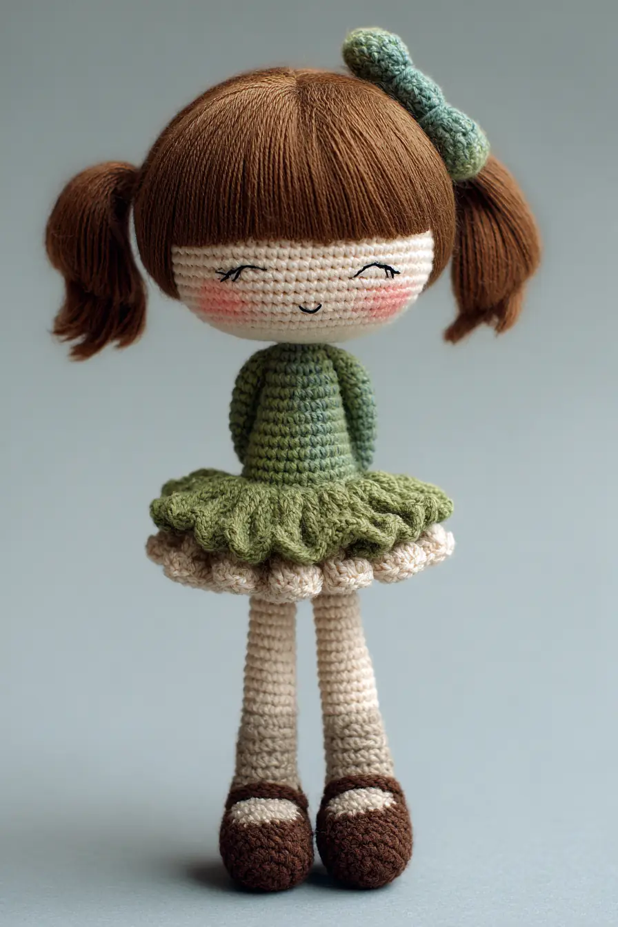 Crocheted Amigurumi Ballerina Doll Pattern — Single Crochet, Ruffle Skirt, Pigtails