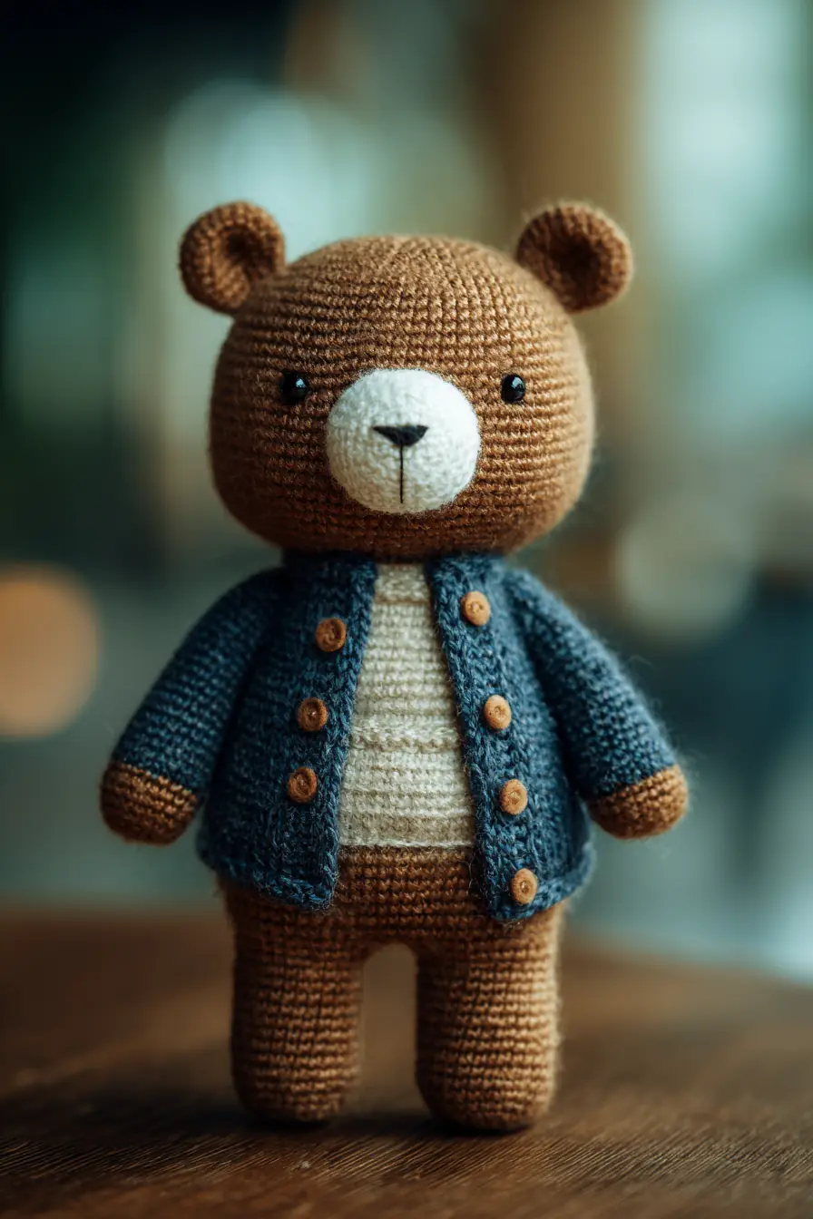 Crocheted Brown Bear Amigurumi — Jacketed Teddy Pattern (8–10 in, 20–25 cm)