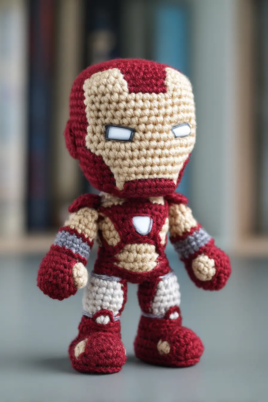 Iron Man–Inspired Amigurumi Crochet — Mini Superhero Plush (6–7 in)