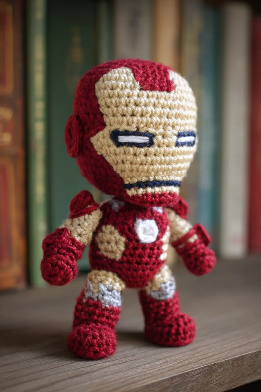 Iron Man–Inspired Amigurumi Crochet Doll (Red & Gold)