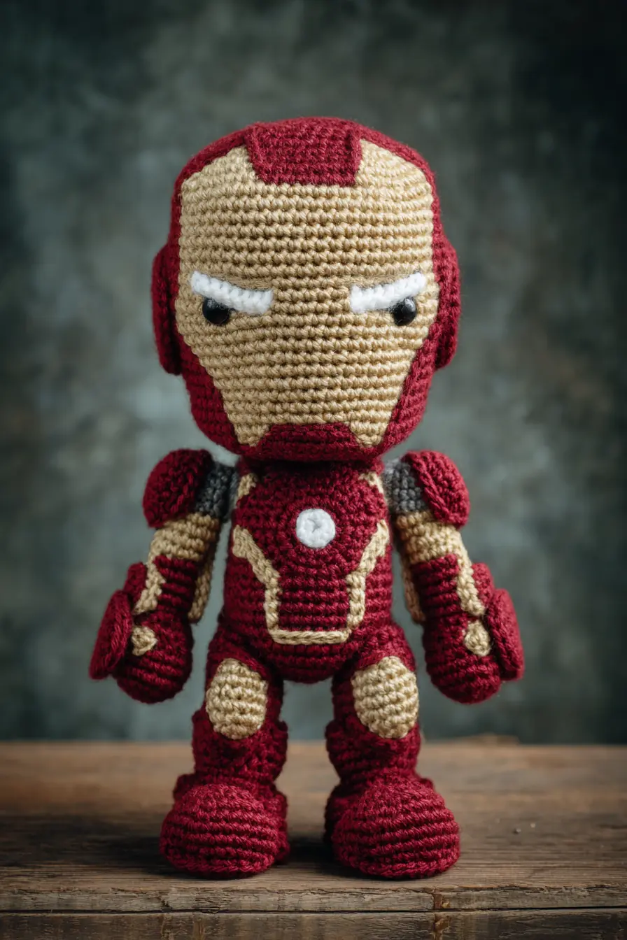 Iron Man–Inspired Amigurumi Crochet — Worsted Yarn Hero (≈8–9 in / 20–23 cm)