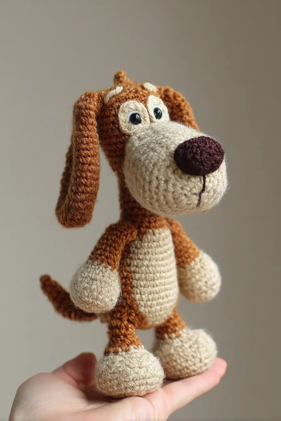 Brown Puppy Amigurumi Pattern — Crocheted Toy Dog (Small, Handheld)
