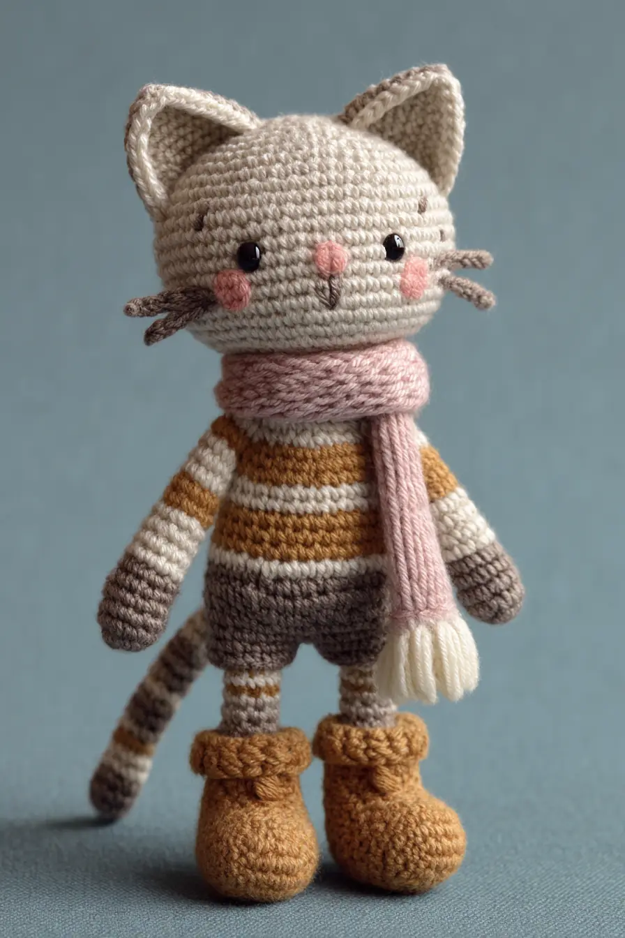 Striped Cat Amigurumi Pattern — Worsted Weight Crochet Kitten with Scarf