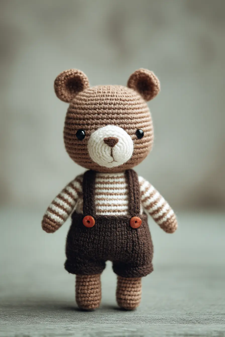 Striped Teddy Amigurumi - Worsted Yarn, 4 mm Hook, Safety Eyes