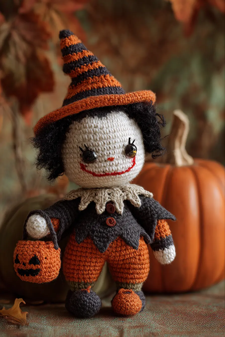 Striped Witch Amigurumi Doll — Halloween Crochet Pattern & Materials