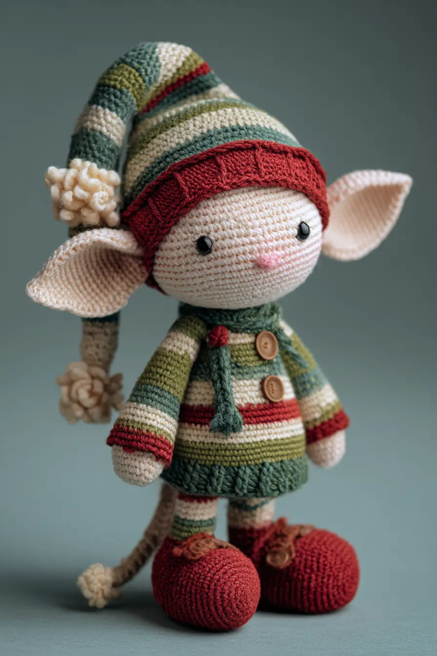 Striped Elf Amigurumi — Crochet Pattern for Elf Doll with Hat & Scarf