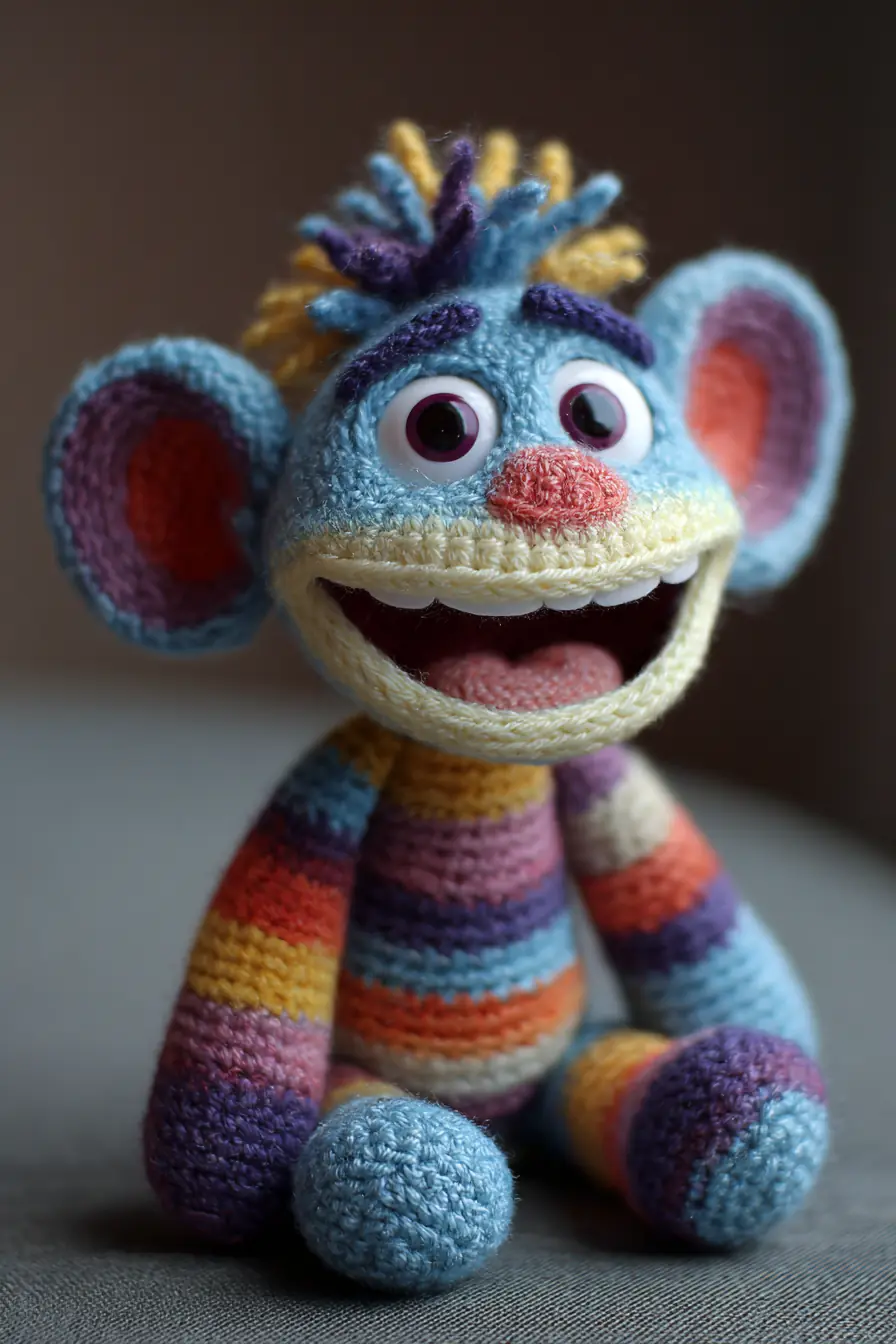 Striped Blue Monster Amigurumi — Crochet Toy with Big Ears and Safety Eyes
