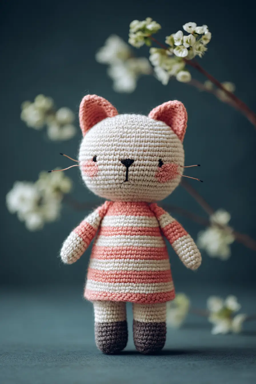Striped Amigurumi Cat Doll — Yarn, Stitches, Size & Safety Tips