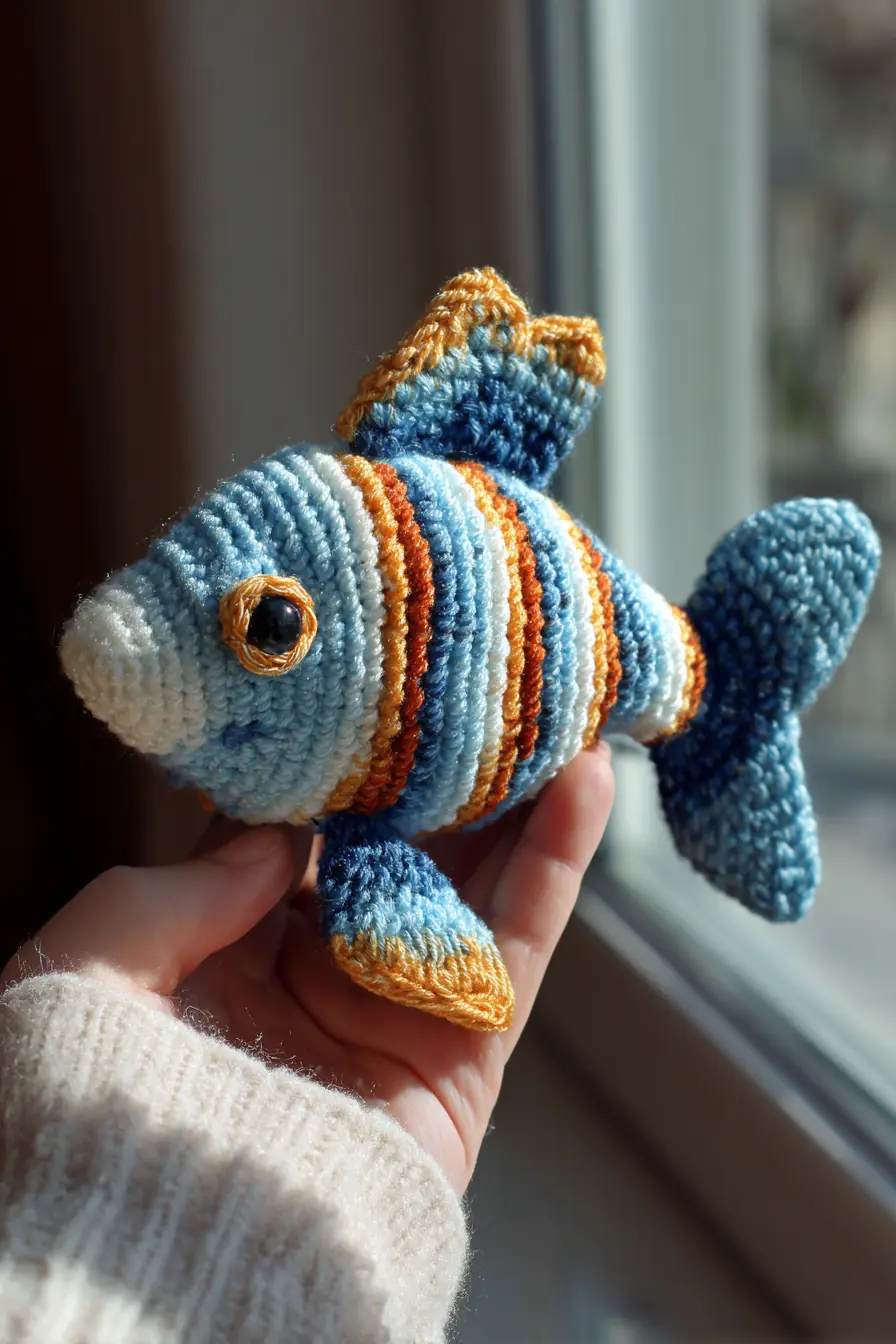 Striped Amigurumi Fish — Crochet Pattern (Worsted Yarn, Safety Eyes, 2.5–3.5mm Hook)