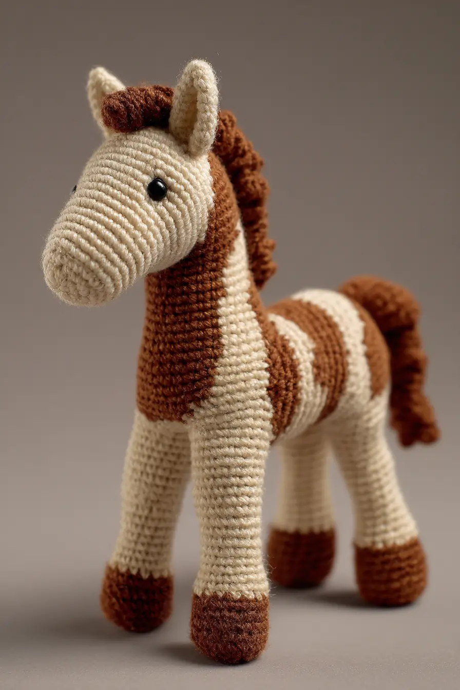 Striped Amigurumi Horse Crochet Pattern — Small Pony Plush (Worsted Yarn)