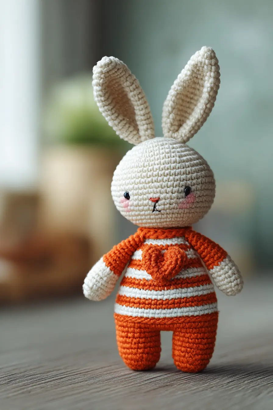 Striped Amigurumi Bunny Crochet Pattern with Heart Detail