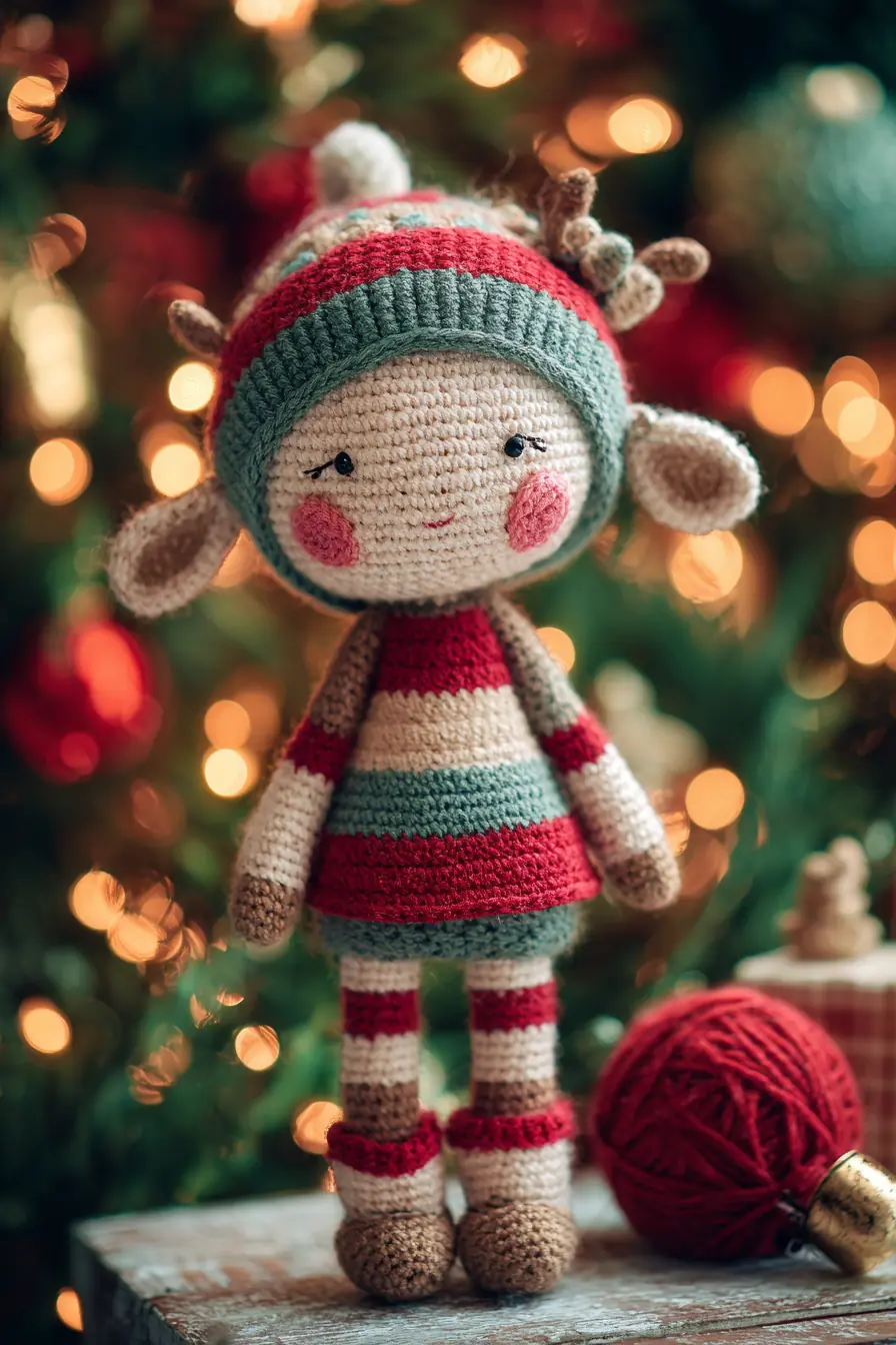 Striped Holiday Amigurumi Elf — Crochet Doll Pattern Keywords: amigurumi, striped, elf, toy