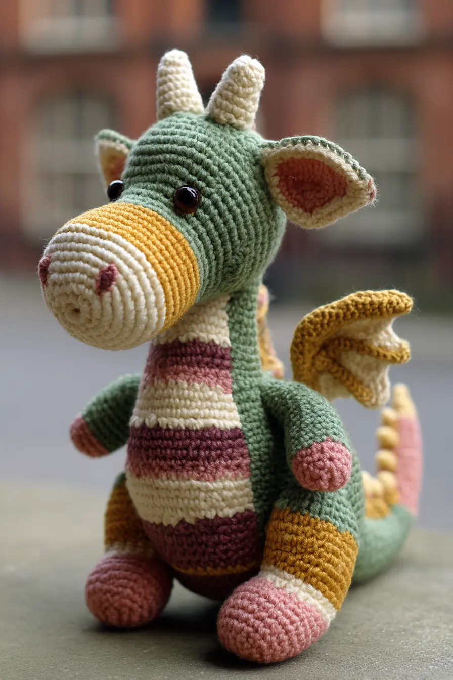 Striped Dragon Amigurumi Crochet Pattern — Cute Soft Toy (Approx. 9 in / 23 cm)
