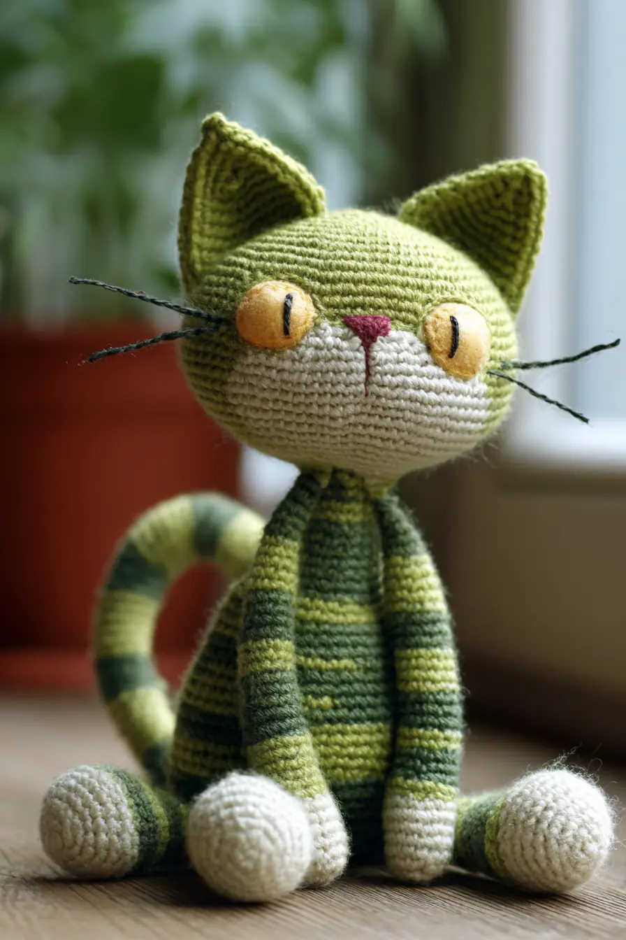 Striped Green Cat Amigurumi — Crochet Pattern, Materials & Safety Tips