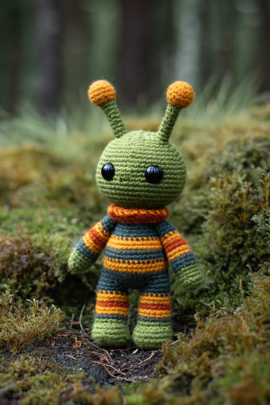 Striped Green Alien Amigurumi - Crochet Pattern, Materials & Tips