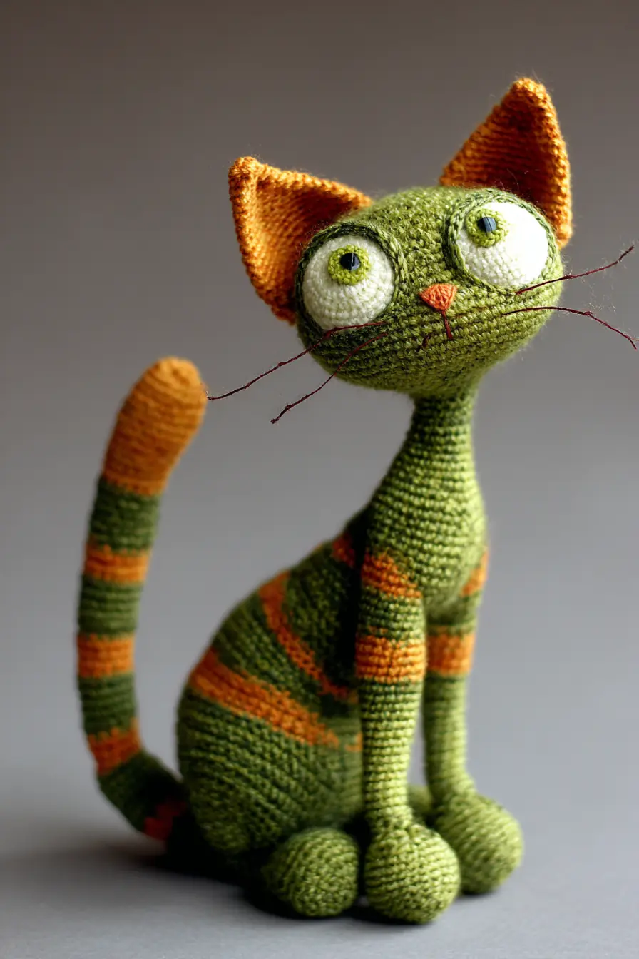 Striped Green & Orange Amigurumi Cat — Crochet Pattern, Materials & Tips