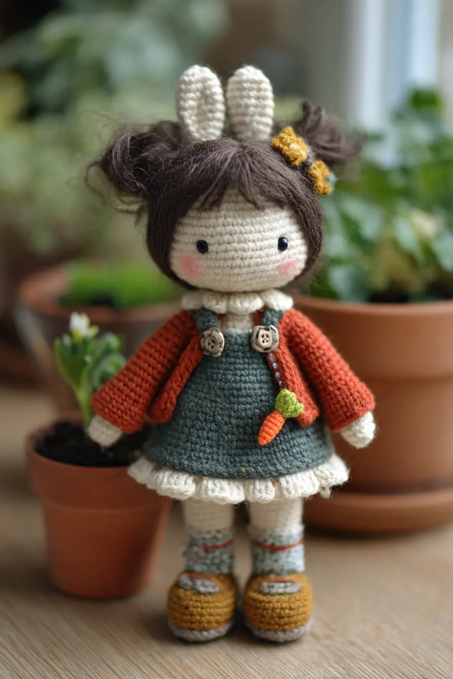 Bunny Girl Amigurumi Doll Crochet Pattern — Dress, Jacket & Carrot Charm