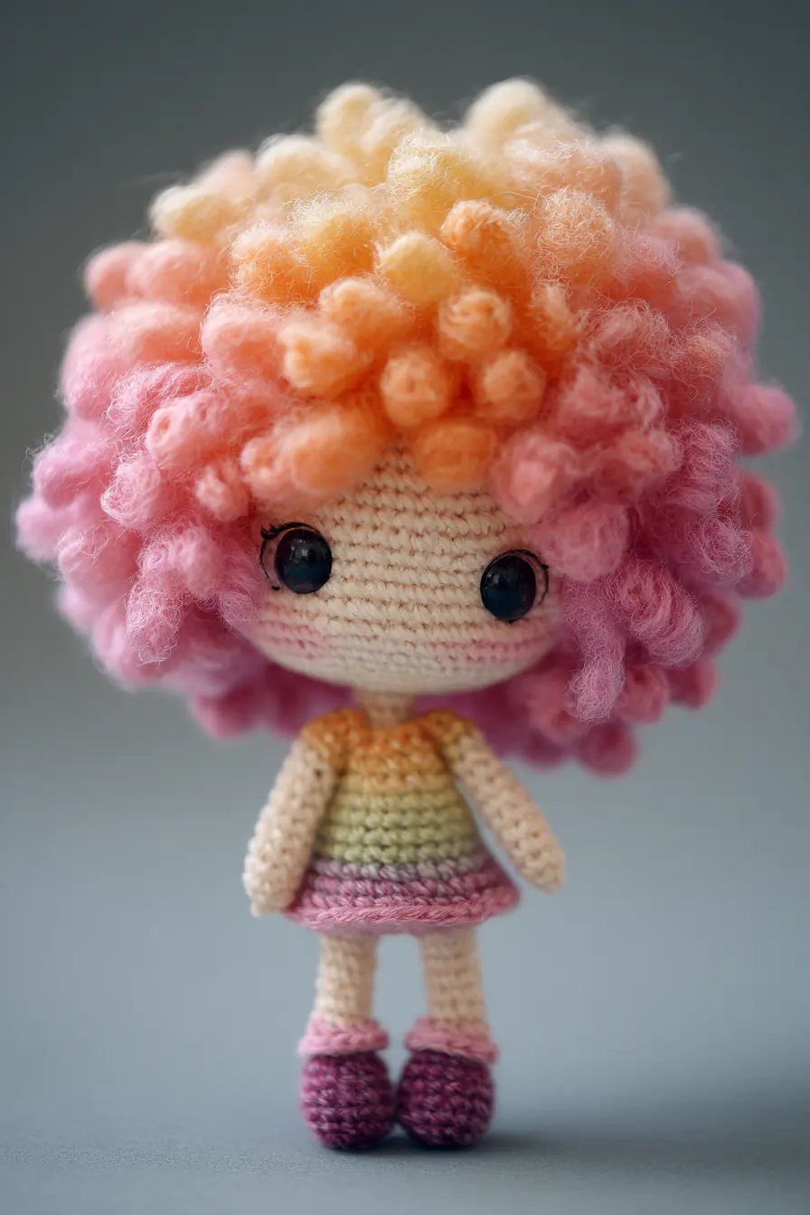 Curly Rainbow Amigurumi Doll — Small Crochet Pattern (6–7 in)