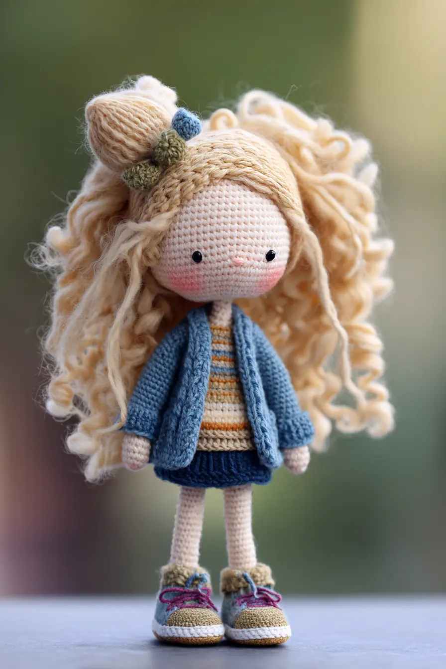 Curly-Haired Amigurumi Girl Doll Pattern — Crochet Doll with Jacket & Sneakers