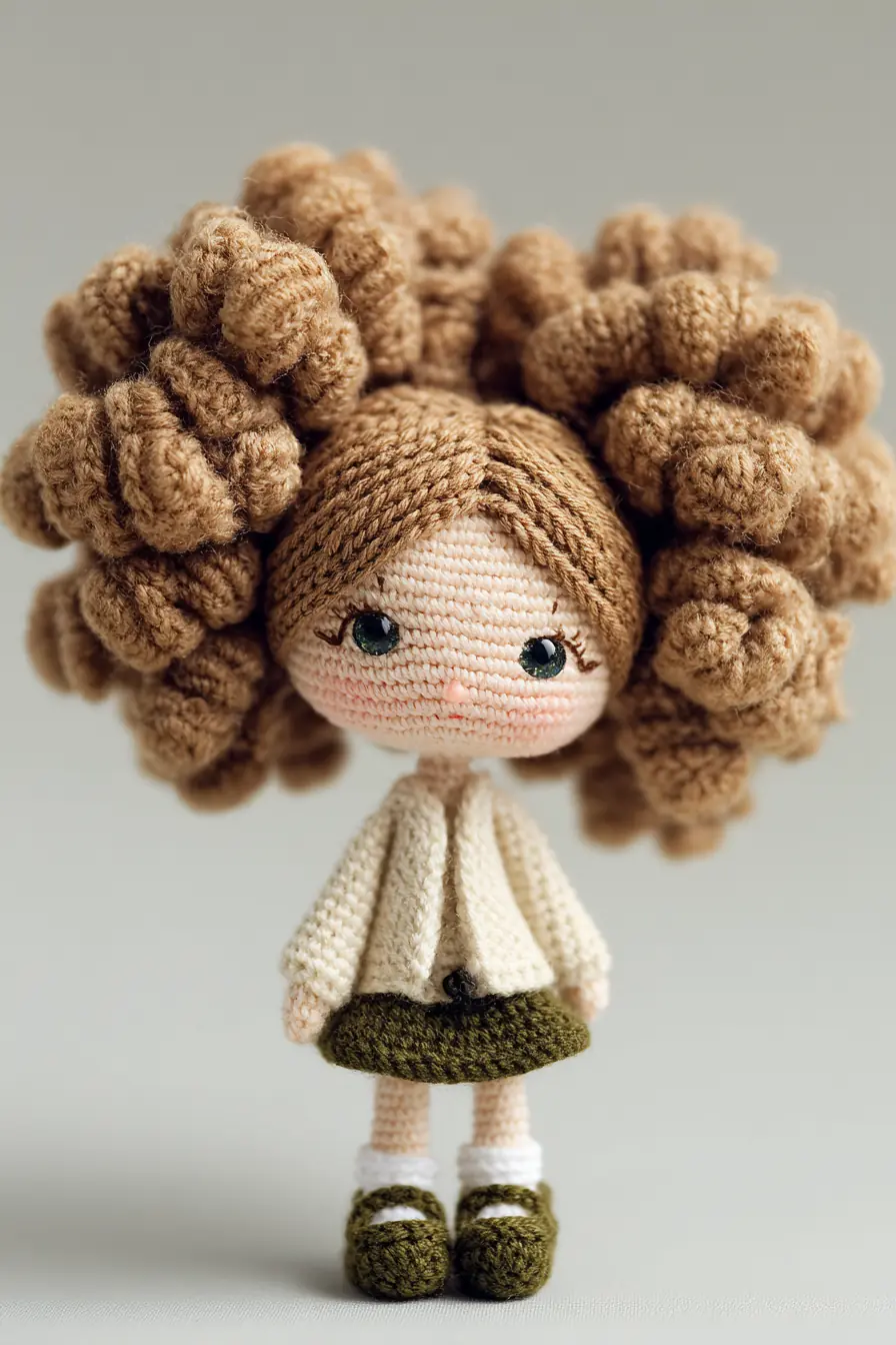 Curly-Haired Amigurumi Doll Pattern - Crochet Spiral Curls & Outfit
