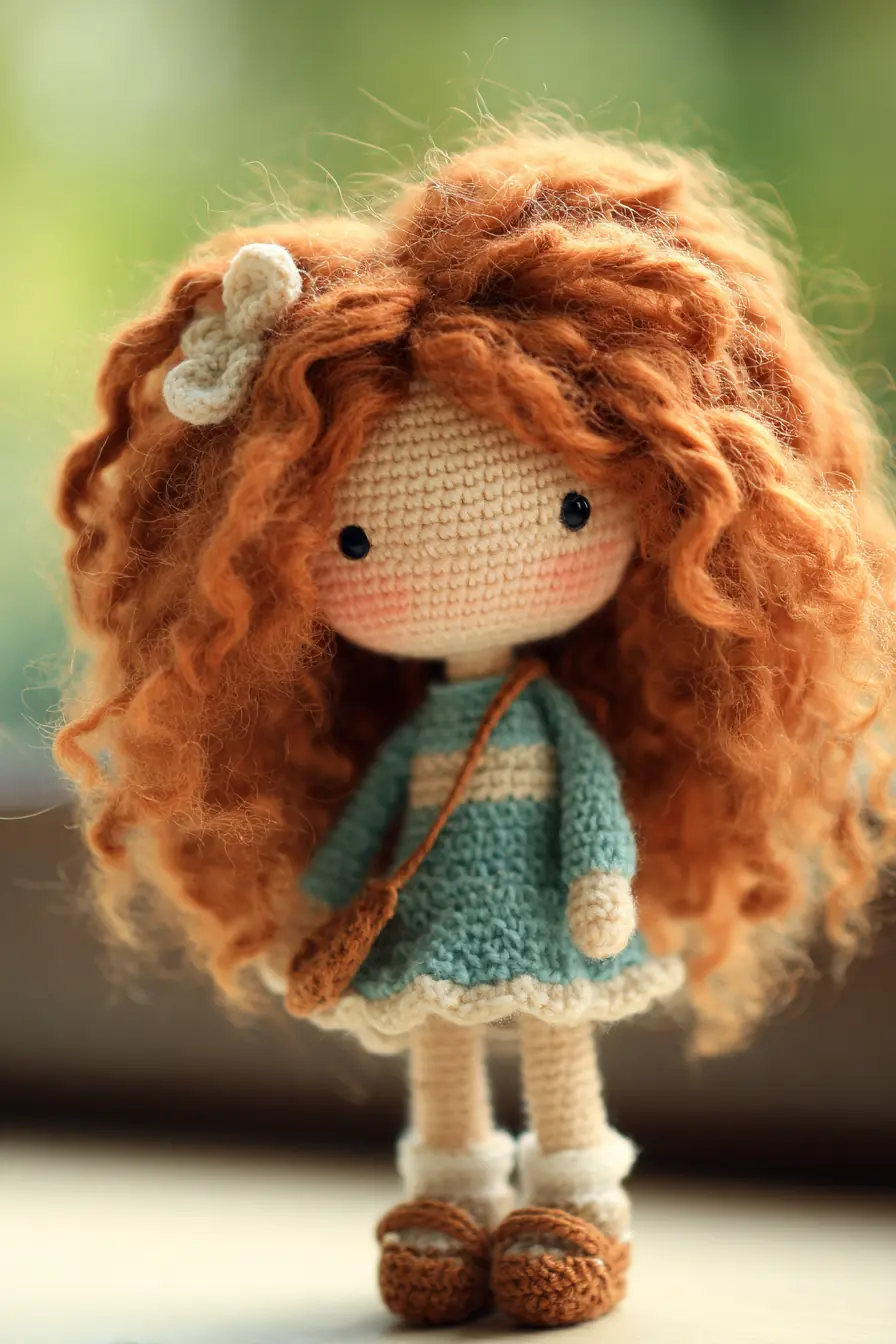 Curly-Haired Amigurumi Doll Crochet Pattern - 9 in Child-Safe Doll