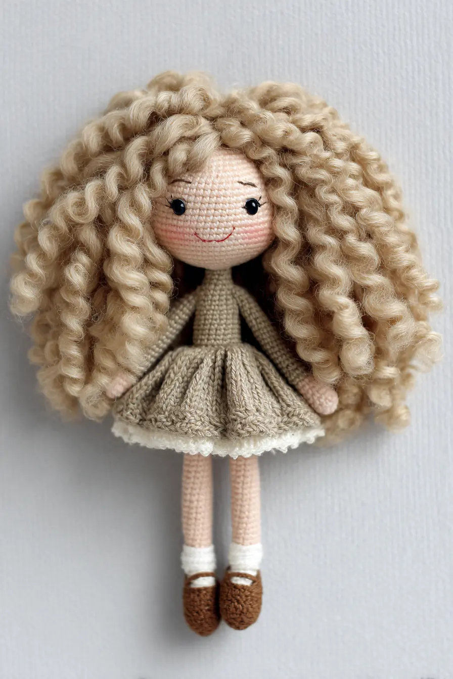 Curly-Haired Amigurumi Doll Crochet Pattern — Soft 11 in (28 cm) Doll