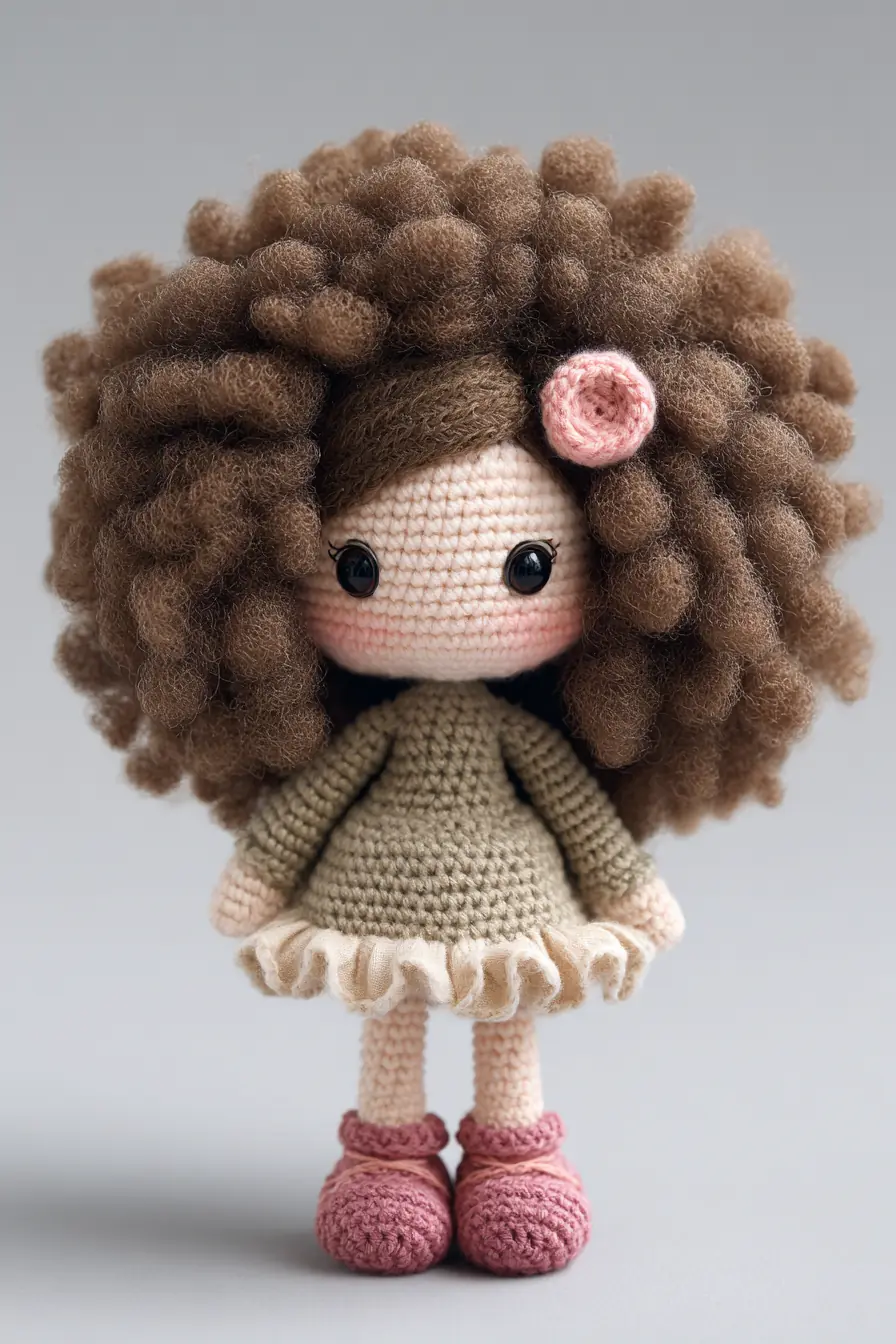 Curly-Haired Amigurumi Doll Crochet Pattern — Soft Yarn & Safety Eyes