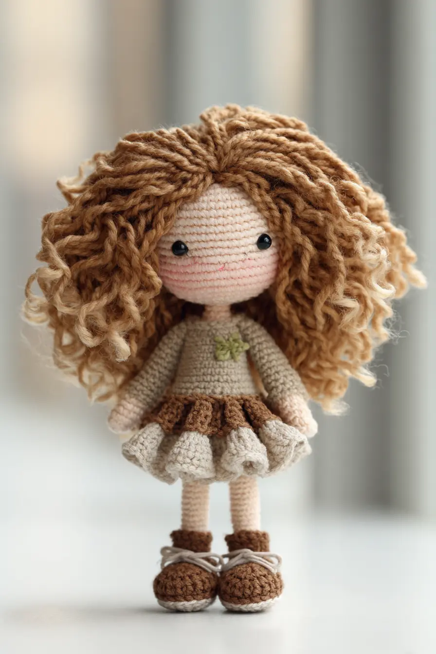 Curly‑Haired Amigurumi Doll Pattern — Crochet Doll with Ruffled Skirt & Boots