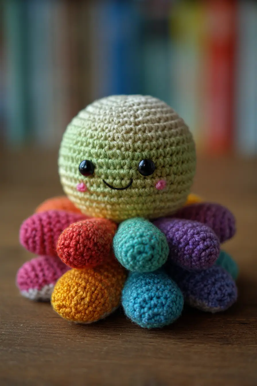Cute Rainbow Amigurumi Octopus Crochet Pattern — Small Toy (8 Tentacles)