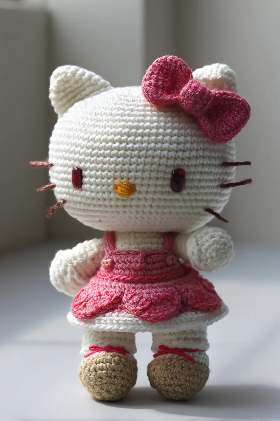 Cute Cat Amigurumi Doll with Dress & Bow — Materials, Stitches & Safety