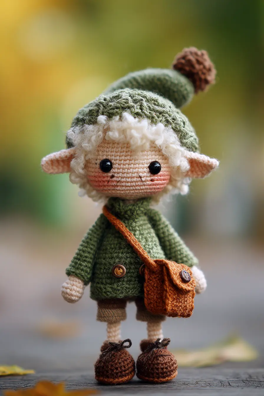 Cute Elf Amigurumi Crochet Pattern — Hat, Coat, Bag & Curly Hair