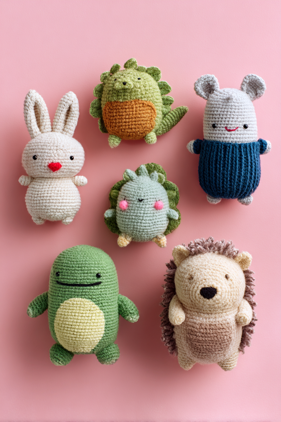 Cute Amigurumi Animal Set: Crochet Patterns for Bunny, Dino, Hedgehog & More