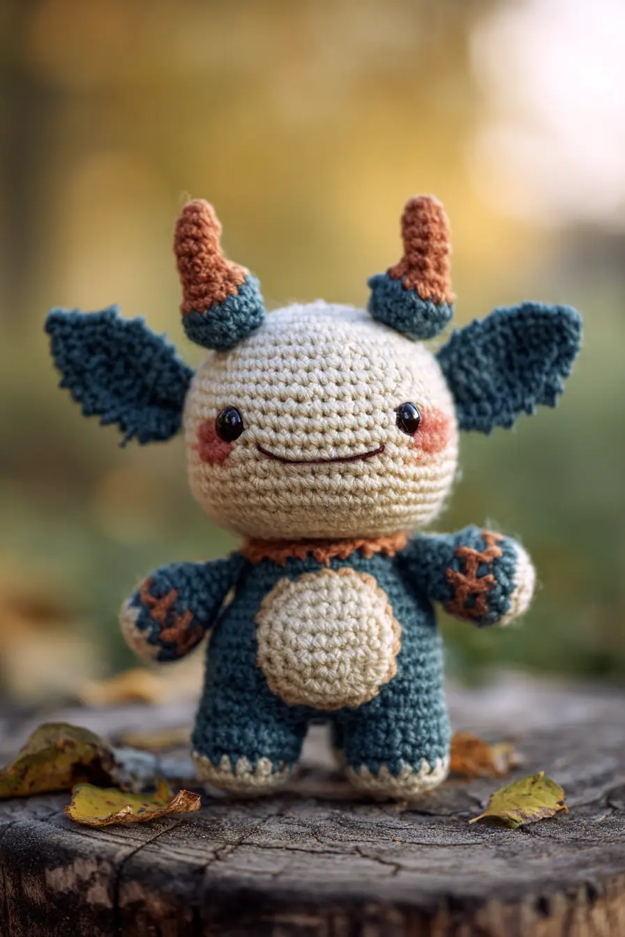 Cute Amigurumi Horned Creature — Small Crochet Plush (Worsted Yarn, 3–3.5 mm Hook)
